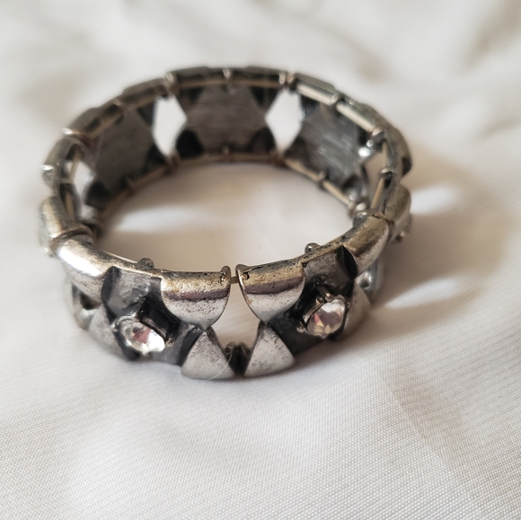 Rustic Silver and Rhinestone Bracelet - Picture 3 of 3